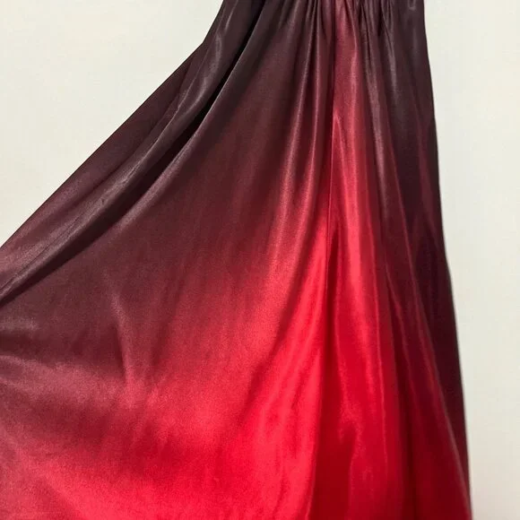 Two-Tone Black & Red Sleeveless Maxi Gown With Sheer Mesh Waist Detail And Gradi - Picture 6 of 15